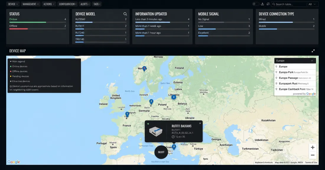 LandSure sensor network dashboard - live device map and status