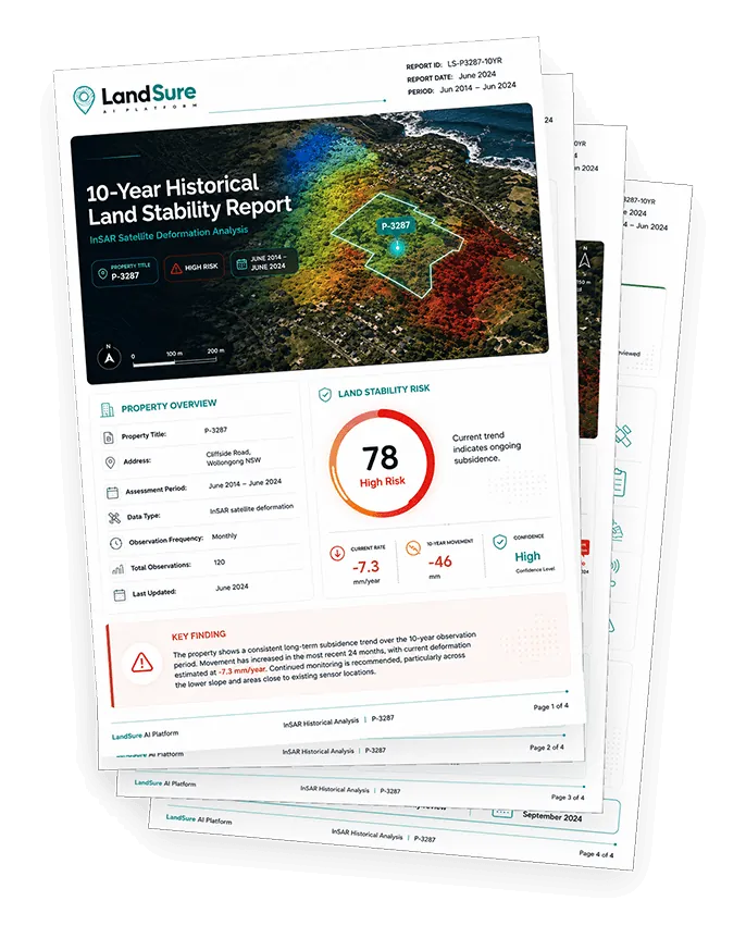 Stack of LandSure land stability report pages