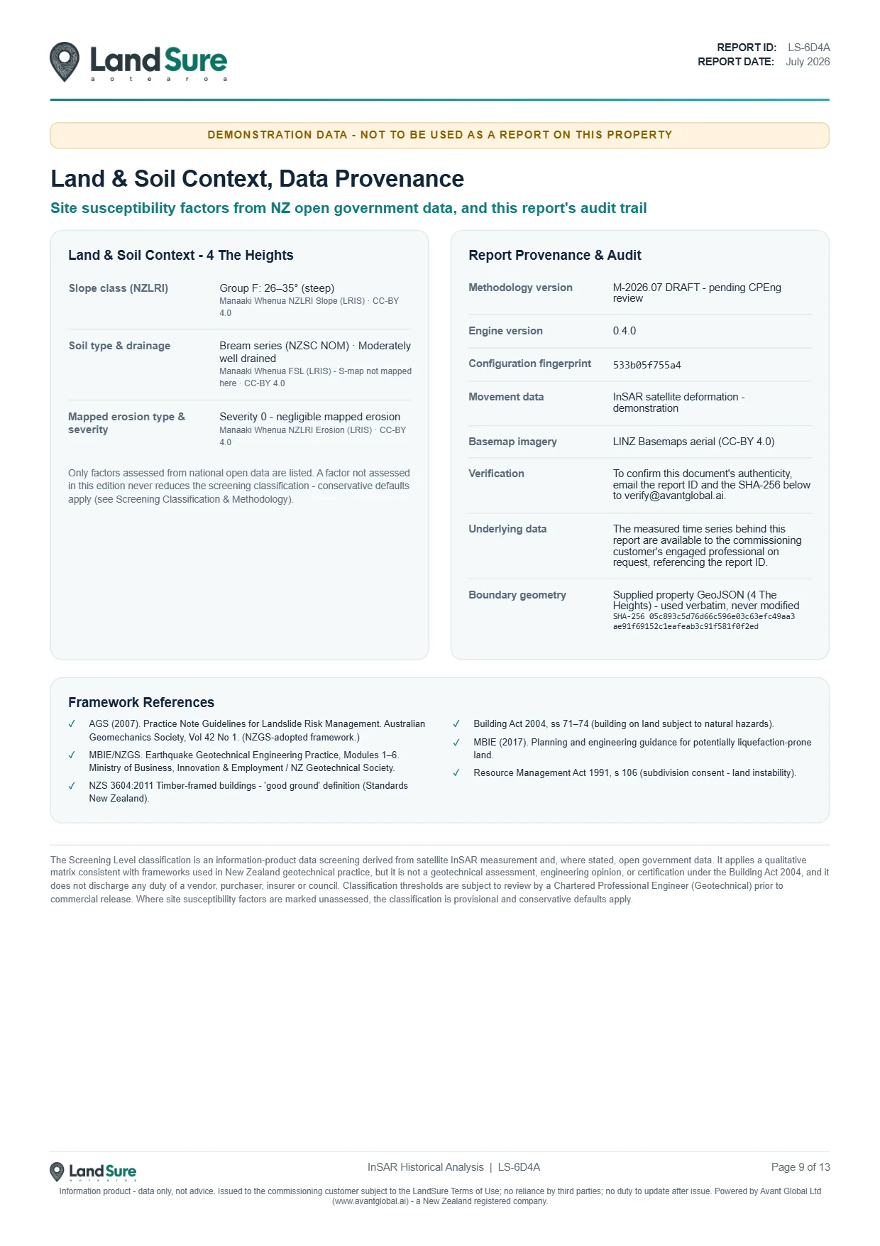 Report page 9 - land and soil context, data provenance